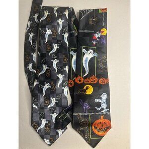 Halloween Neck Tie Pumpkins Ghosts Necktie Teachers Novelty Hallmark Lot Of 2